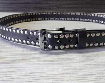 Biker Belt.Leather Belt Punk Rock.Leather Belt Eyelets Rivets Unisex.large leather belt.Black Leather Belt1.5".Gift Belt.