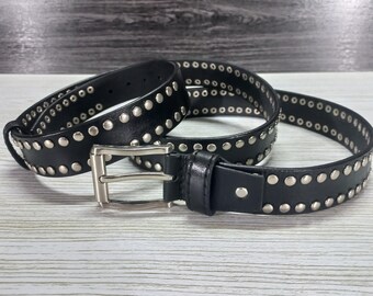 Biker Belt.Leather Belt Punk Rock.Leather Belt Eyelets Rivets Unisex.large leather belt.Black Leather Belt1.5".Gift Belt.