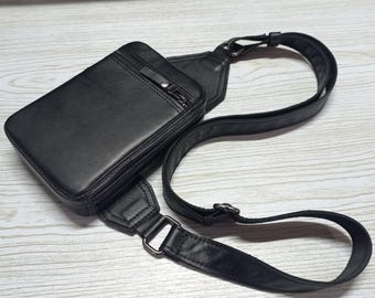 Genuine leather sling bag, Men sling bag casual shoulder, Bag for men, Men chest bag shoulder bag,Birthday present,Men's leather accessories