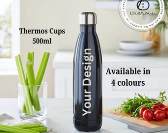 Botella de agua de acero inoxidable personalizada de 500 ml con nombre o diseño personalizado, a prueba de fugas, ideal para viajes, gimnasios, regalos al aire libre