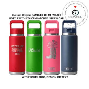 Custom YETI Rambler 18 oz Water Bottle Personalised Gift for Him or Her Add Name or Logo Engraved Coffee Cup Birthday Corporate Gift Flask