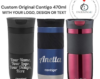 Personalized Contigo 470ml Travel Mug with Logo or Name Custom Engraved Coffee Cup Reusable Flask Gift for Him or Her Eco-Friendly Drinkware