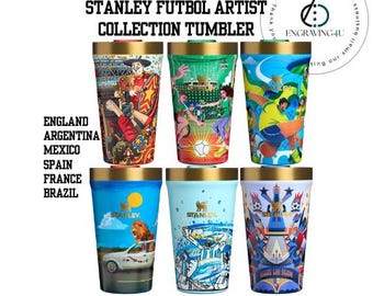 Tazza da viaggio personalizzata Stanley Cup Football Collection 0.47L Calcio Brasile Spagna USA Regno Unito Francia Argentina Messico Regalo per tifosi Tazza personalizzata