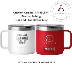 Caneca empilhável YETI Rambler personalizada de 10 onças e 14 onças com tampa MagSlider, presente personalizado para ele ou ela, adicione nome ou logotipo, presente de aniversário, xícara de café