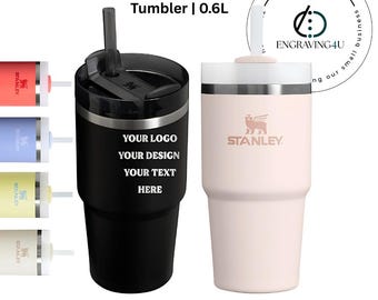 Personalized Stanley Tumbler 20oz Custom Engraved Water Bottle Flask with Name or Logo Leakproof Stainless Steel Perfect Gift for Him or Her