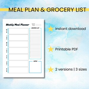 Printable Weekly Meal Planner & Grocery List, Food Planner Template, A4 ...