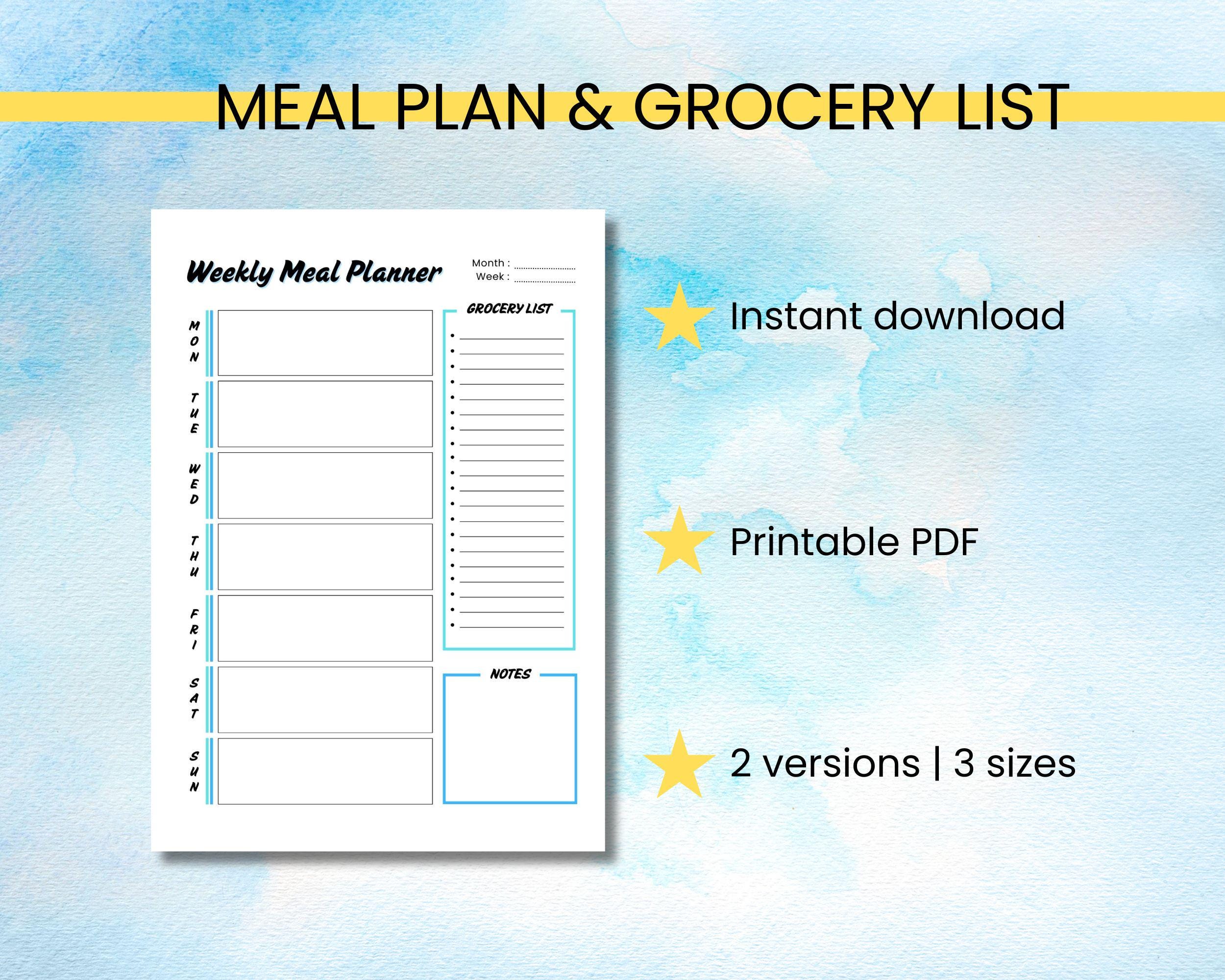 Printable Weekly Meal Planner & Grocery List, Food Planner Template, A4 ...