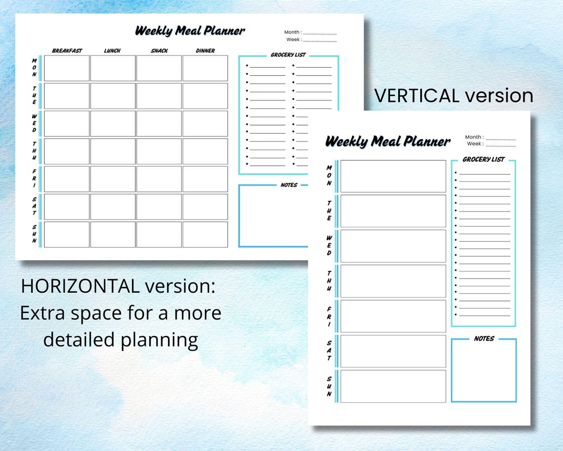 Printable Weekly Meal Planner & Grocery List, Food Planner Template, A4 ...