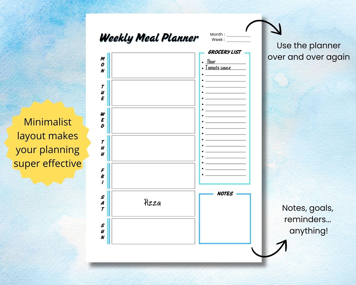 Printable Weekly Meal Planner & Grocery List, Food Planner Template, A4 ...