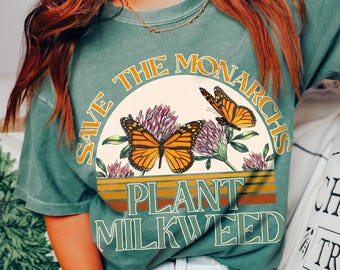 Monarch Butterfly Shirt, Comfort Colors Botanical Tee, Cottagecore Style