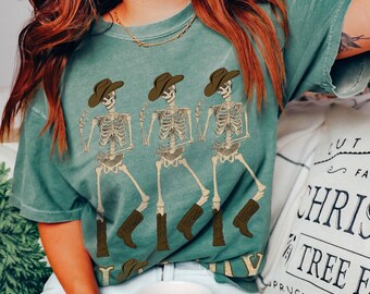 Howdy Cowboy, Skeleton Cowboy Tee, Dancing Skeletons,  Western Shirt, Vintage Inspired Tee, Comfort Colors®, Boho Shirt, Festival Shirt