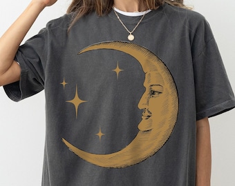 Boho Moon Shirt, Retro Comfort Colors TShirt for Women,Celestial Trendy Yoga Shirt Gift, Spiritual Astrology T Shirt, Vintage Graphic Tee