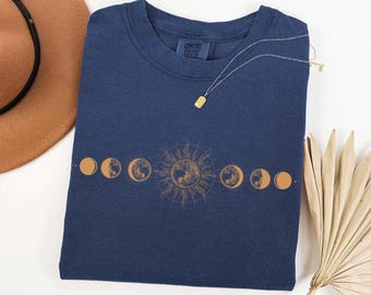 Comfort Colors Moon Phase Shirt, Boho Celestial Tee