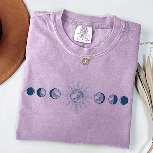 Celestial Comfort Colors® Shirt, Moon Phase T-shirt, Boho Mystical Moon And Sun Tee, Spiritual Moon Women Clothing Gifts, Boho Moon Outfit