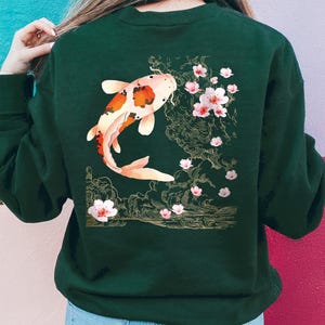 Japanese Koi Fish Sweatshirt, Vintage Nautical Animal Asian Art Hooded, Nouveau Japan Sweater, Unisex Spring Tokyo Style Hoodie, Koi Fish
