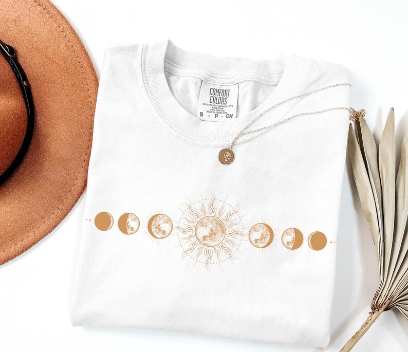 Comfort Colors Moon Phase Shirt, Boho Celestial Tee image 2