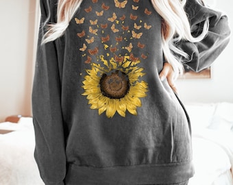 Comfort Colors Butterfly Sunflower Sweatshirt, Vintage Style
