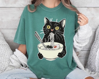 Comfort Colors Ramen Cat T-Shirt, Kawaii Japanese Anime Tee