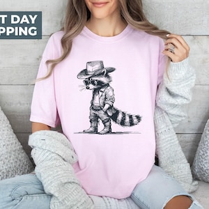 Vintage Cowboy Racoon Shirt, Comfort Colors® Funny Western Trash Panda Tshirt, Retro 90s Graphic Tee, Weirdcore Meme Oversized Clothing