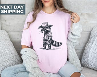 Vintage Cowboy Racoon Shirt, Comfort Colors® Funny Western Trash Panda Tshirt, Retro 90s Graphic Tee, Weirdcore Meme Oversized Clothing