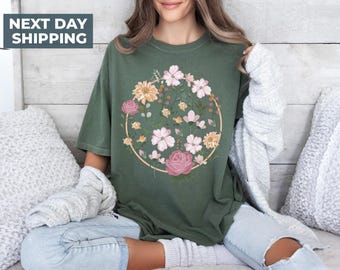 Flower Shirt, Gift For Her, Aesthetic Flower Shirt, Comfort Colors® Floral Graphic Tee, Floral Shirt, Flower Shirt Gift For Mom, Wild Flower