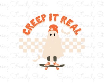スケートボードのゴースト SVG | Reep It Real Halloween PNG | 面白いゴーストシャツのデザイン | クールな不気味なクリップアート | デジタルダウンロード