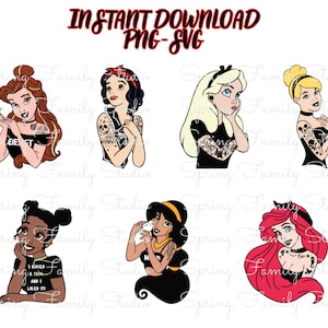 Disney Princess Png Svg, Cinderella Designs, Snow White png, Little Mermaid png, Rapunzel svg, Aurora png, Moana svg, Mickey Castle png