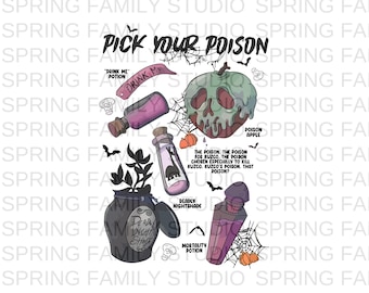 Vintage Pick Your Poison Disney Halloween png, Disneyland Villain Halloween png, Disney Villains png, Disneyworld png ,SF