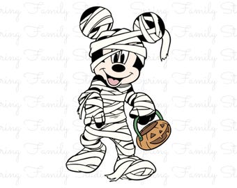 ミイラミッキーマウスSVG | かわいいハロウィンディズニーPNG | シャツやマグカップ用の不気味なマウスデザイン | トリック・オア・トリートのクリップアート | デジタルダウンロード