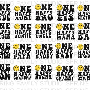 Ein glücklicher Dude Passendes Geburtstags-Svg-Bundle, Eine glückliche Familie Png, Geburtstagsfamilie Png, Retro Smiley Gesicht svg, erster Geburtstag Junge Mädchen svg, SF