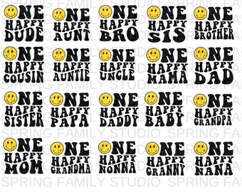One Happy Dude bijpassende verjaardag Svg-bundel, één gelukkige familie png, verjaardag familie png, retro smiley svg, eerste verjaardag jongen meisje svg, SF
