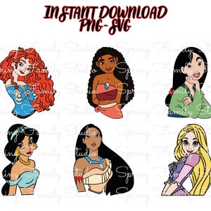 Disney Princess SVG PNG Bundle - 6 Magical Princess Designs for Cricut & Sublimation Projects - Instant Download Digital Clipart