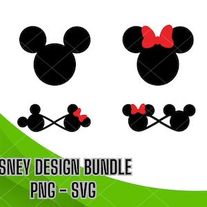 Mickey and Minnie Inspired SVG PNG Bundle, Mickey Minnie Ears, Mouse Ears outline and Mouse Bow, Mouse Silhouette, Mickey Mouse head png svg