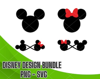 Mickey and Minnie Inspired SVG PNG Bundle, Mickey Minnie Ears, Mouse Ears outline and Mouse Bow, Mouse Silhouette, Mickey Mouse head png svg