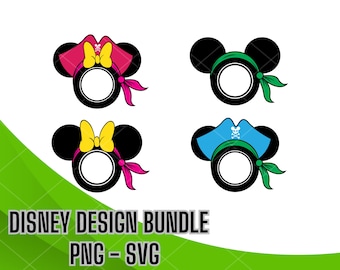 LAYERED Bow & Mouse Head SVG Mickey Ears Solid and Outline Silhouette Minnie Cartoon PNG instant Download Clipart Sticker Cricut Cut File