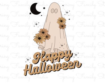 ハッピーハロウィン PNG SVG | 不気味なカボチャの幽霊クリップアート | かわいいハロウィンのデジタルダウンロード | Tシャツ・マグ・ステッカーのデザイン | インスタントデジタルファイル