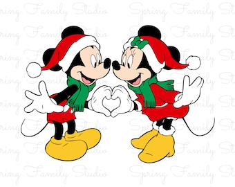 Mickey y Minnie Mouse Navidad PNG SVG / Lindo diseño de pareja de Disney / Clipart de dibujos animados / Arte de calcomanías para camisetas y tazas / Descarga digital instantánea