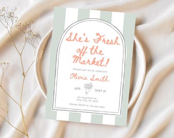 Fresh Off the Market Bridal Shower Invitation Template, Farmer’s Market Wedding Shower Invite, Editable Canva Template, Instant Download