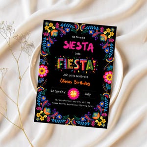 Fiesta Birthday Party Invitation Template, Mexican Birthday Invitation, Bright Colorful Florals, No time to Siesta Let&#39;s Fiesta, Girl Invite