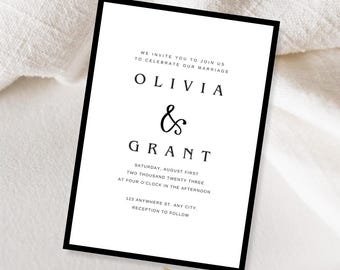 Black and White Wedding Invitation Template Modern Wedding Invitation Template Minimalistic Wedding Invitation Canva Monochrome