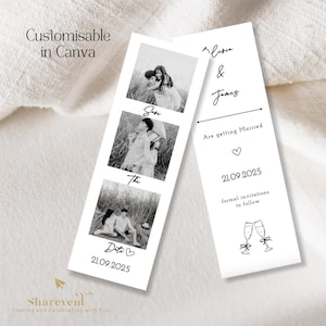 Photo Booth Strip Save the Date Template, Minimalist Wedding Save the Date, Editable Photo Strip Canva Template, Modern Save the Date Card
