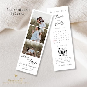 Photo Booth Strip Save the Date Template, Minimalist Wedding Save the Date, Editable Photo Strip Canva Template, Modern Save the Date Card