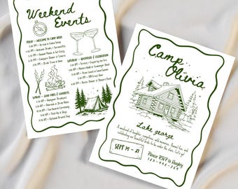 Camp Bachelorette Party Invitation and Itinerary Template, Mountain Bachelorette Girls Trip Weekend Invite Hike Last Trail Before The Veil