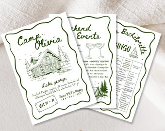 Camp Bachelorette Party Invitation Itinerary dingo Template, Mountain Bachelorette Girls Trip Weekend Invite Hike Last Trail Before The Veil