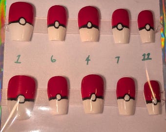 Pokeball Nails - Pokeballs - Press on Nails - Nerdy Nails