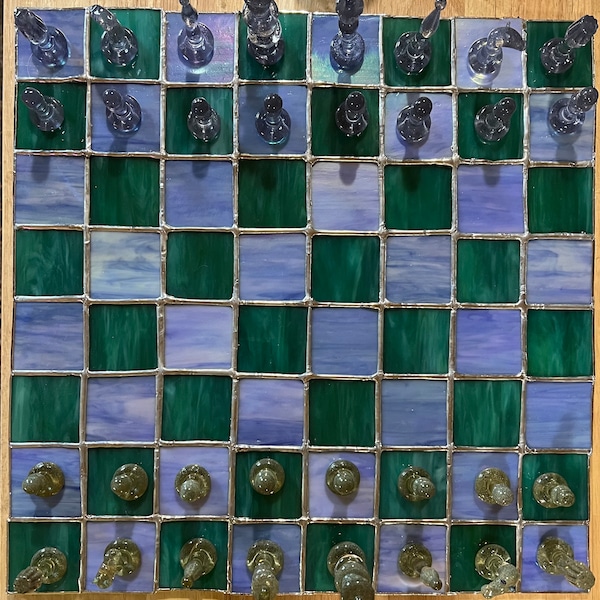 Glas Schach Set mit Buntglas Schachbrett auf Bestellung