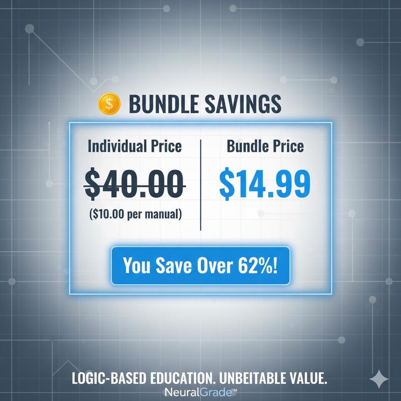 Puede incluir: Gr&aacute;fico con el texto "AHORROS EN PAQUETES" y comparaciones de precios. El precio individual es de $40.00, y el precio del paquete es de $14.99. El gr&aacute;fico indica "&iexcl;Ahorras m&aacute;s del 62%!" e incluye el texto "EDUCACI&Oacute;N BASADA EN LA L&Oacute;GICA. VALOR INMEJORABLE."