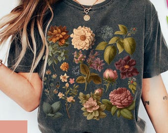 Cottagecore Floral T-Shirt, Botanical Print, Vintage Style