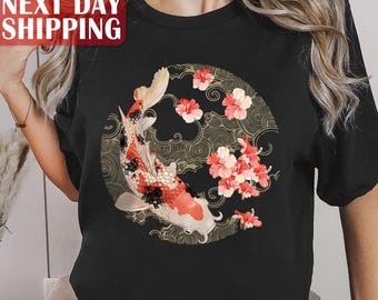 Vintage Japanese Koi Fish Shirt, Nautical Animal Tee, Asian Art Nouveau Japan Gift, Tokyo Style Unisex Spring T-shirt, Tokyo Style Shirt