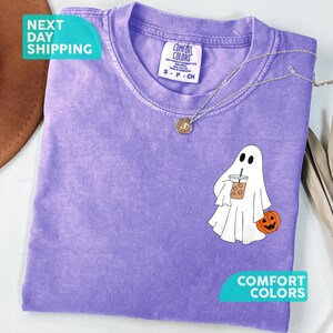 Comfort Colors® Сute Ghost Coffee Shirt, Сute Little Ghost Iced Coffee T-shirt, Boo Ghost Shirt, Ghost Coffee Shirt, Halloween Coffee Lovers